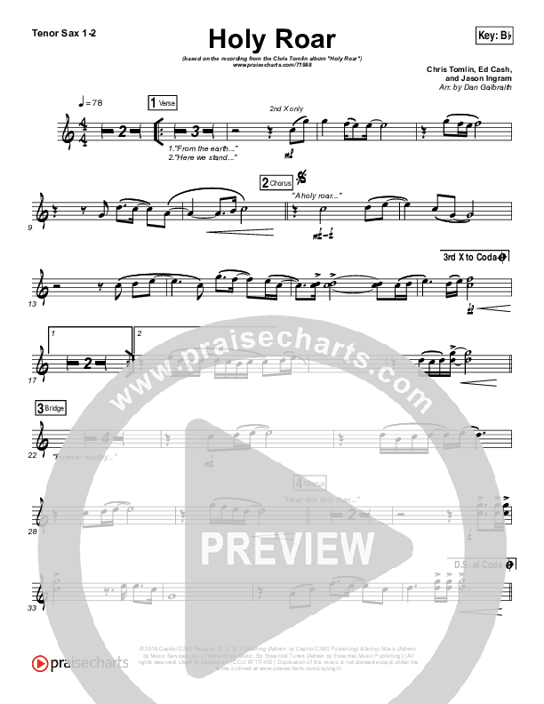 Holy Roar Tenor Sax 1/2 (Chris Tomlin)