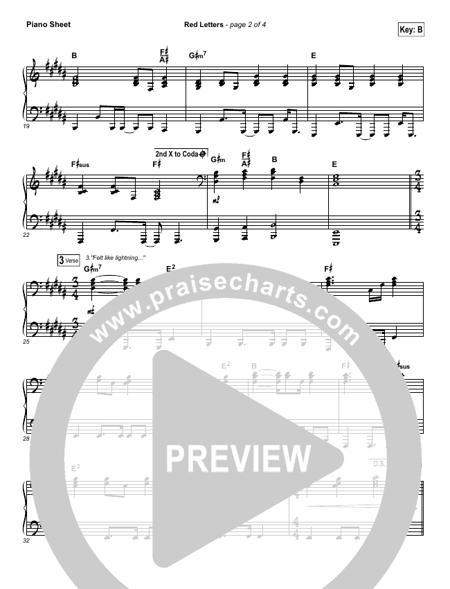 Red Letters Piano Sheet No Vocals Crowder Praisecharts