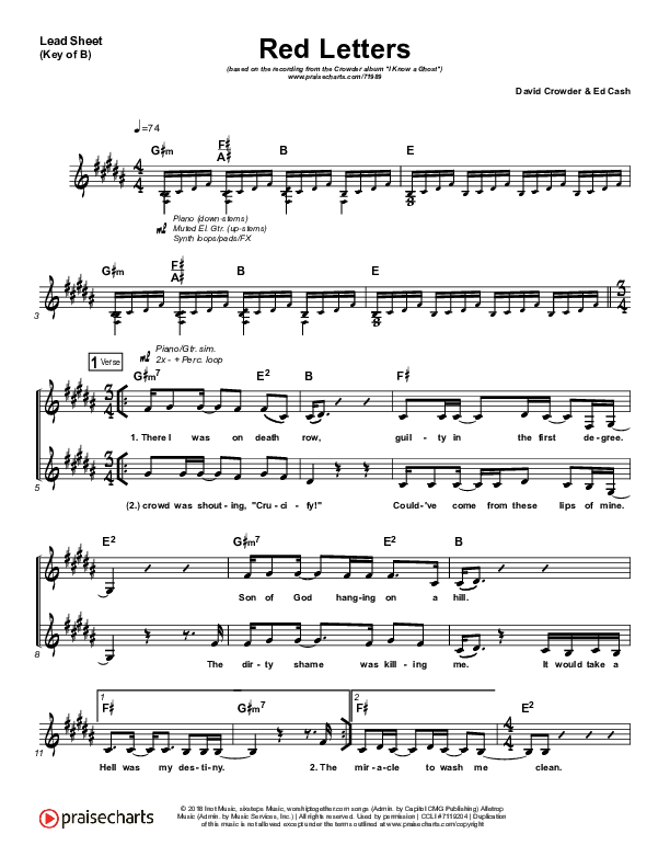 Red Letters Lead Sheet (Melody) (Crowder)