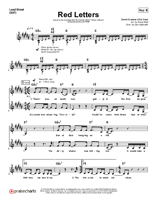 Red Letters Lead Sheet (SAT) (Crowder)