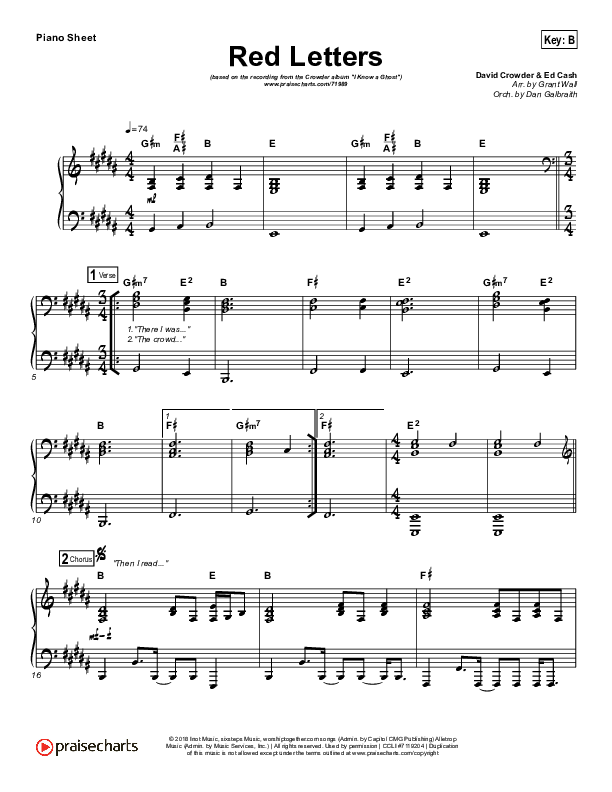 Red Letters Piano Sheet (Crowder)