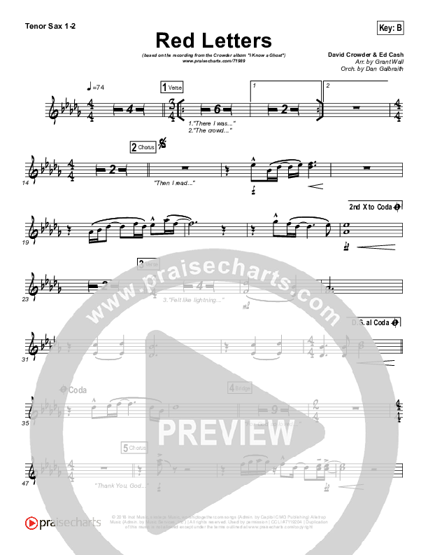 Red Letters Tenor Sax 1/2 (Crowder)