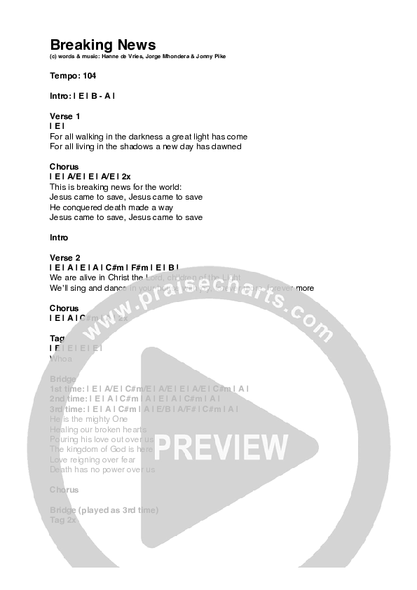 Breaking News Chords & Lyrics (Hanne De Vries)