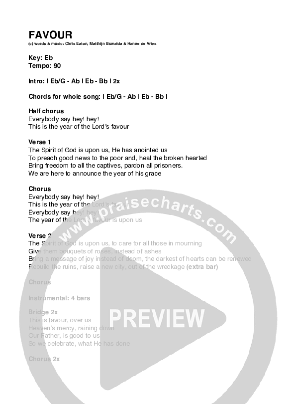 Favour Chords & Lyrics (Hanne De Vries)