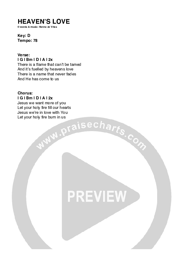 Heaven's Love Chords & Lyrics (Hanne De Vries)