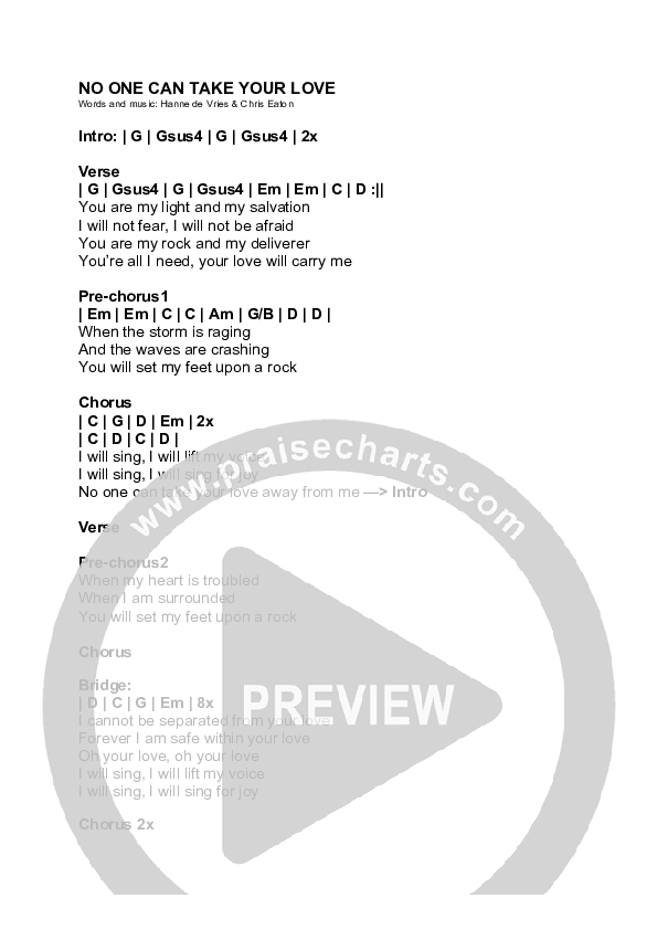 No One Can Take Your Love Away Chords & Lyrics (Hanne De Vries)