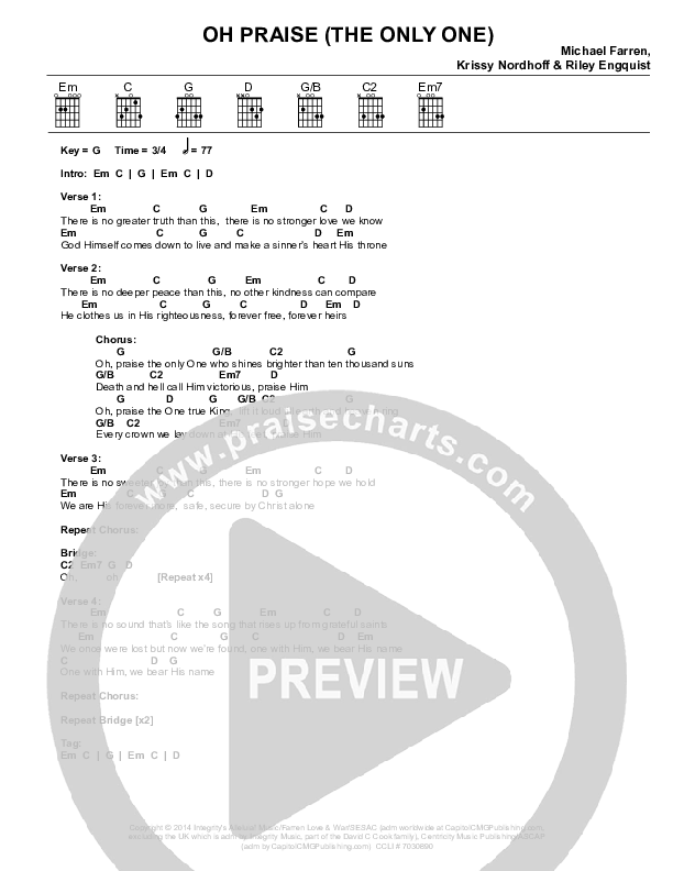 Oh Praise (The Only One) Chords & Lyrics (Michael Farren)