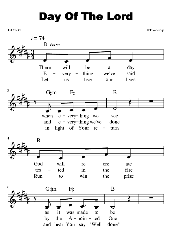 Day Of The Lord Lead Sheet (HT Worship)