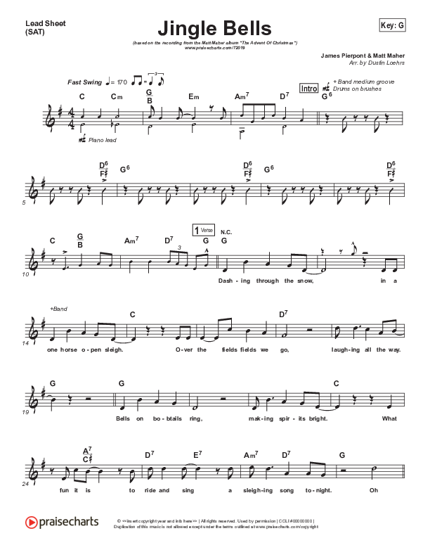Jingle Bells Lead Sheet (SAT) (Matt Maher)