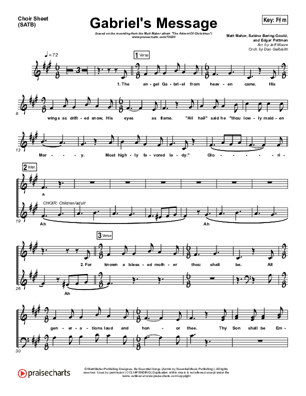 Gabriel's Message Choir Sheet (SATB) (Matt Maher)
