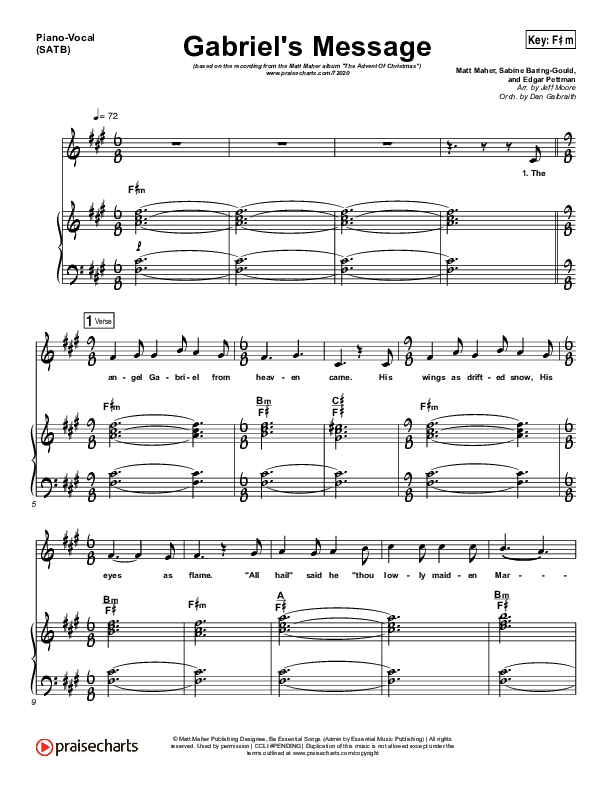 Gabriel's Message Piano/Vocal (SATB) (Matt Maher)