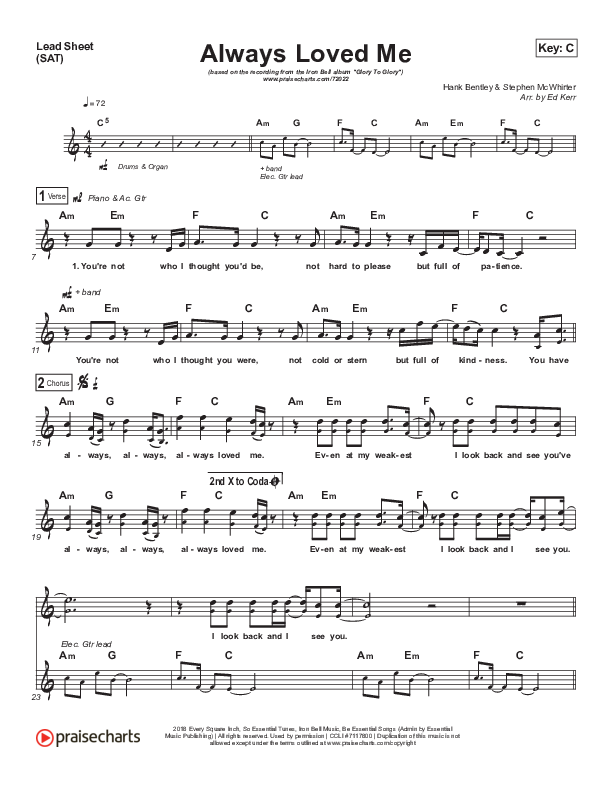 Always Loved Me Lead Sheet (SAT) (Iron Bell Music)