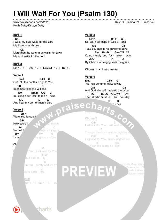 I Will Wait For You (Psalm 130) Chords & Lyrics (Keith & Kristyn Getty)