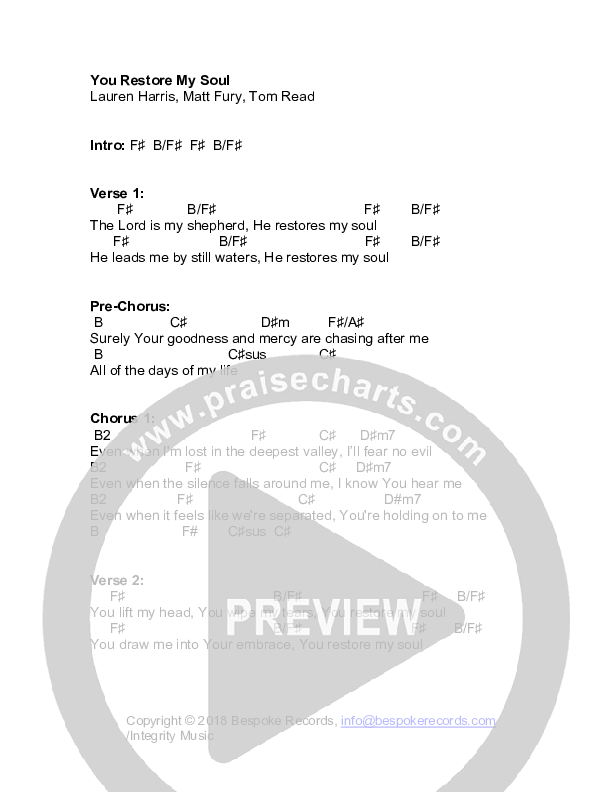You Restore My Soul Chord Chart (Tom Read / Lauren Harris)