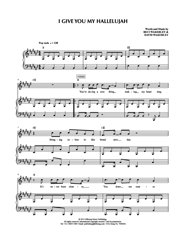 I Give You My Hallelujah Piano/Vocal (Hillsong Kids)