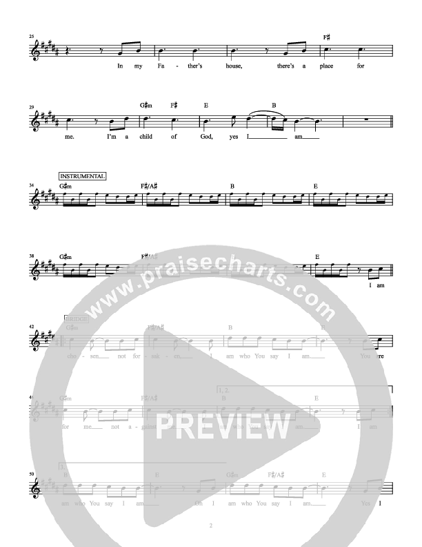 Who You Say I Am Lead Sheet (Hillsong Kids)