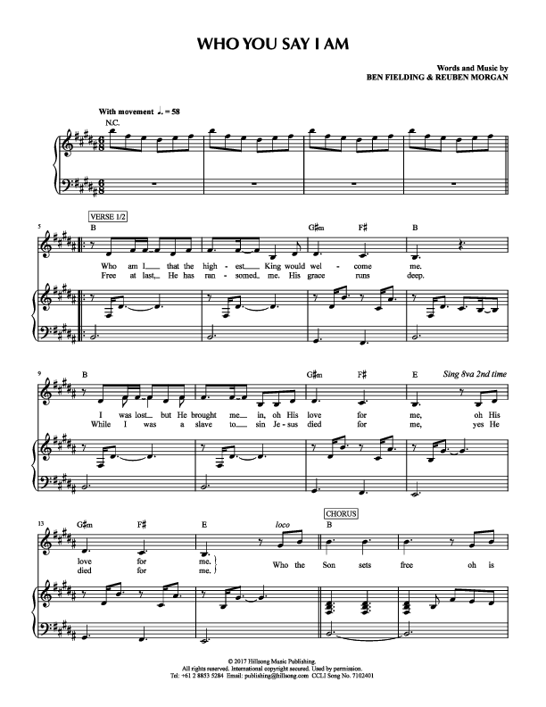 Who You Say I Am Piano/Vocal (Hillsong Kids)