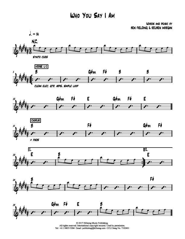 Who You Say I Am Rhythm Chart (Hillsong Kids)