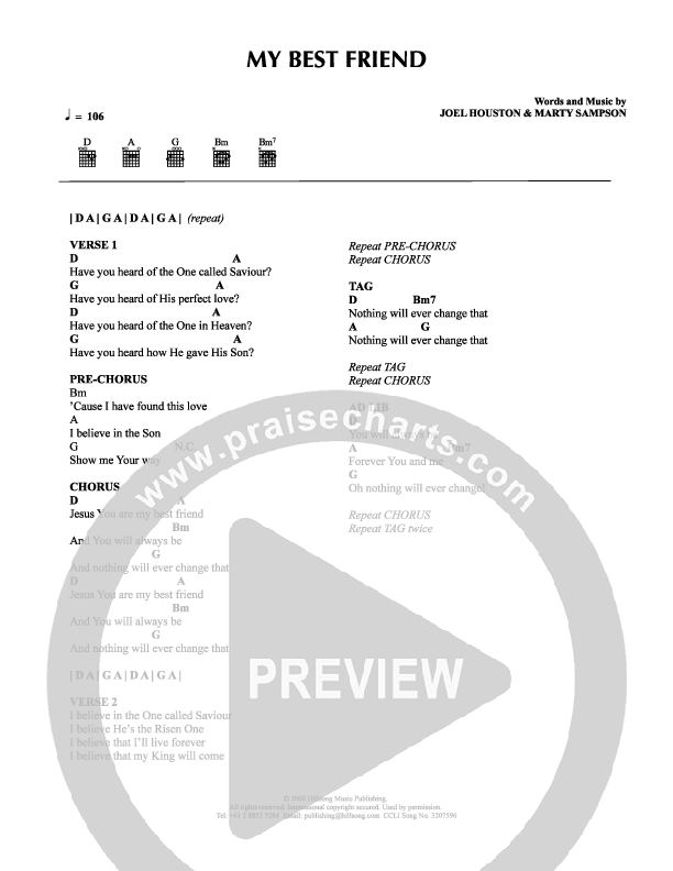 My Best Friend Chord Chart (Hillsong Kids)