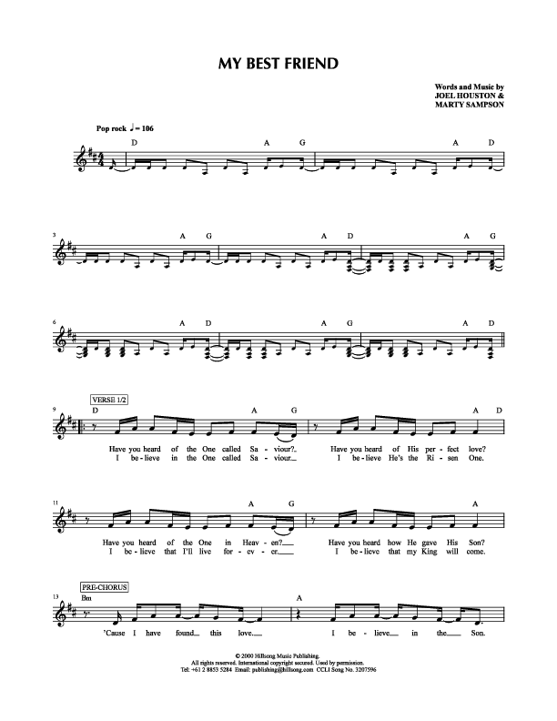 My Best Friend Lead Sheet (Hillsong Kids)