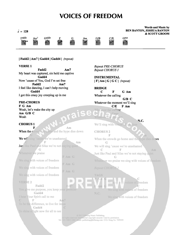 Voices Of Freedom Chord Chart (Hillsong Kids)