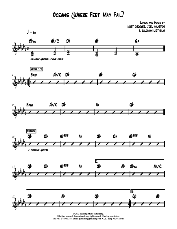 Oceans (Where Feet May Fail) Rhythm Chart (Hillsong Kids)