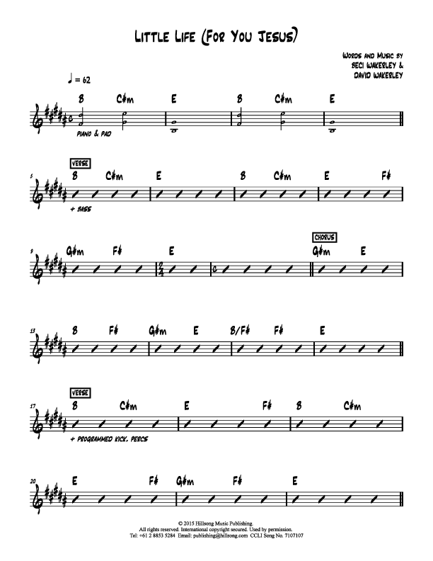 Little Life (For You Jesus) Rhythm Chart (Hillsong Kids)