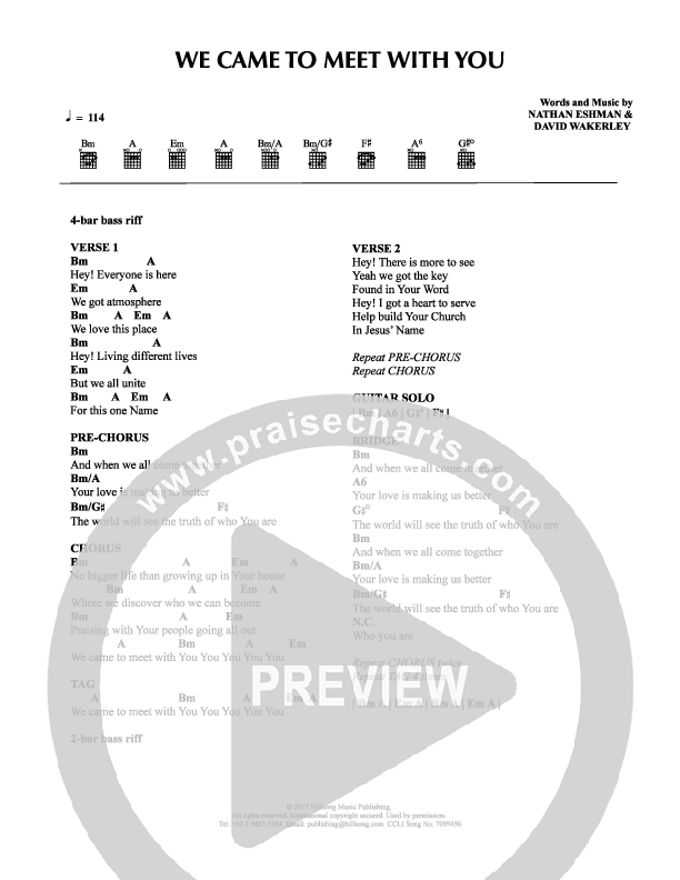 We Came to Meet With You Chord Chart (Hillsong Kids)