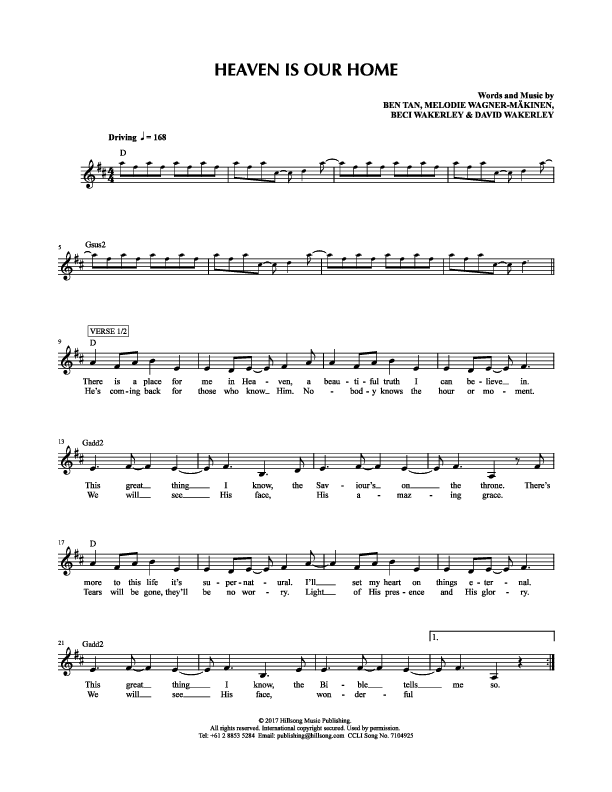 Heaven Is Our Home Lead Sheet (Hillsong Kids)