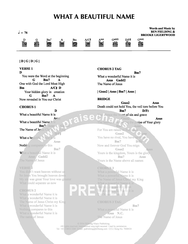 What A Beautiful Name Chord Chart (Hillsong Kids)