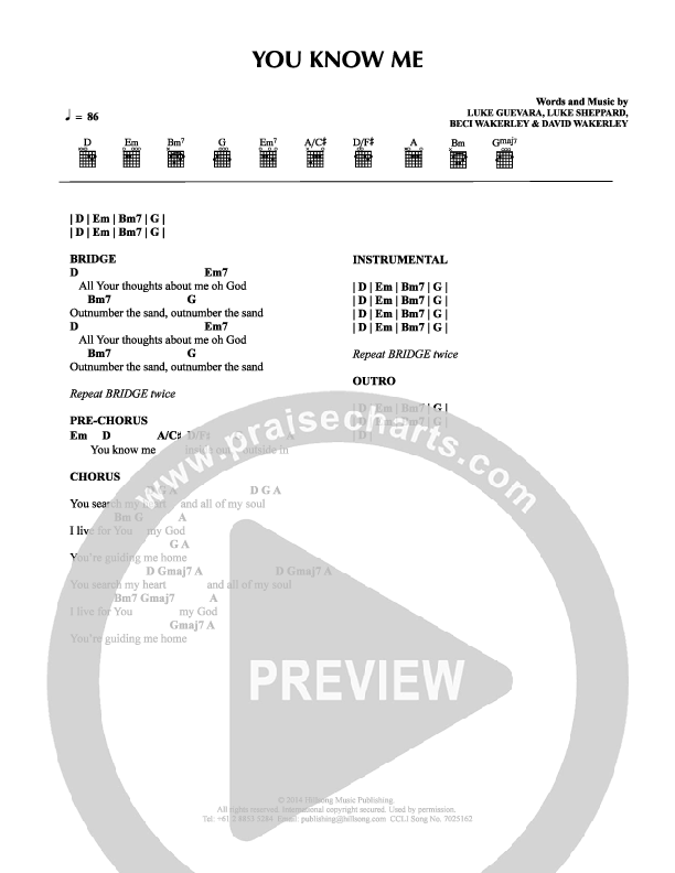 You Know Me Chord Chart (Hillsong Kids)