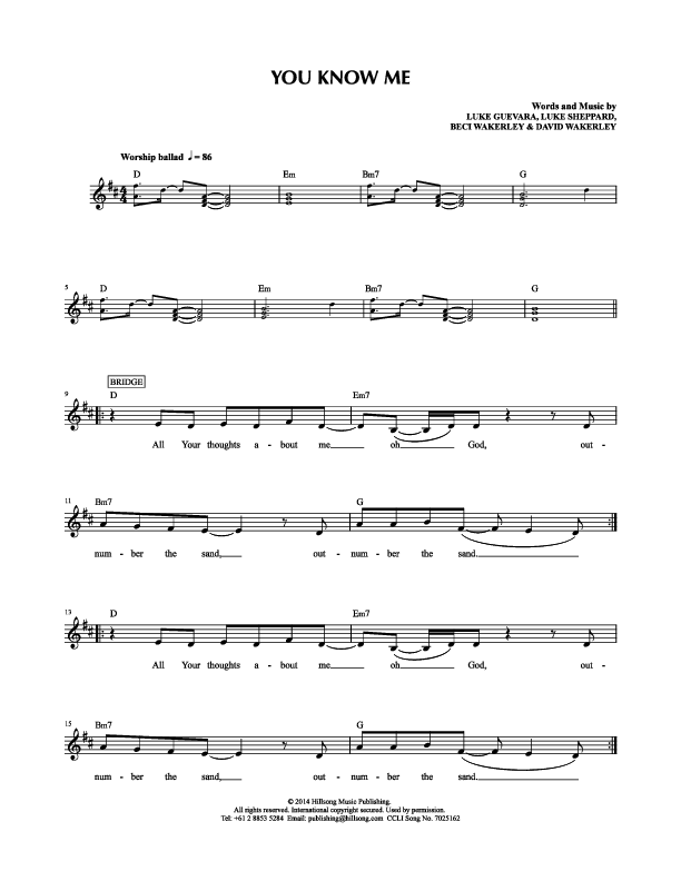 You Know Me Lead Sheet (Hillsong Kids)