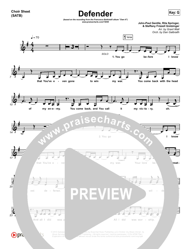 Defender Sheet Music PDF (Francesca Battistelli) - PraiseCharts