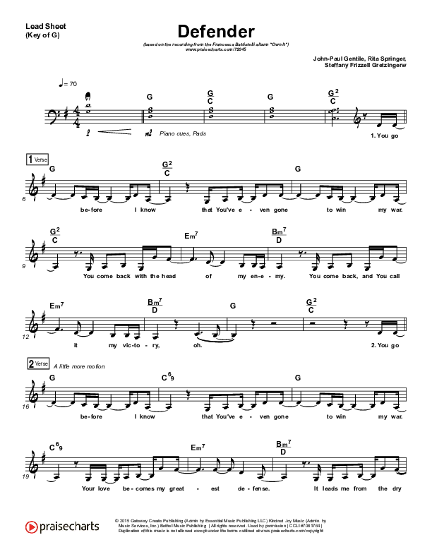 Defender Lead Sheet (Melody) (Francesca Battistelli)