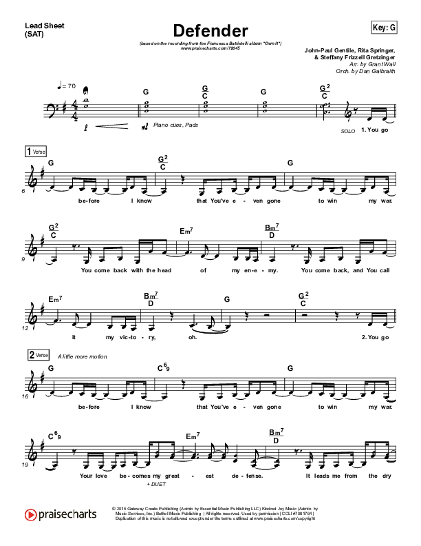 Defender Lead Sheet (SAT) (Francesca Battistelli)