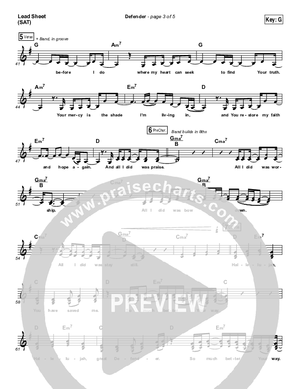 Defender Lead Sheet (SAT) (Francesca Battistelli)