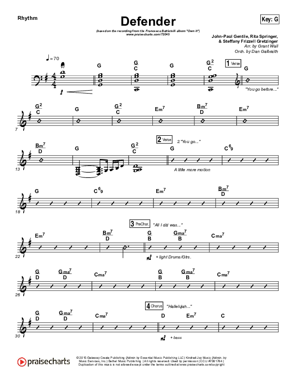 Defender Rhythm Chart (Francesca Battistelli)