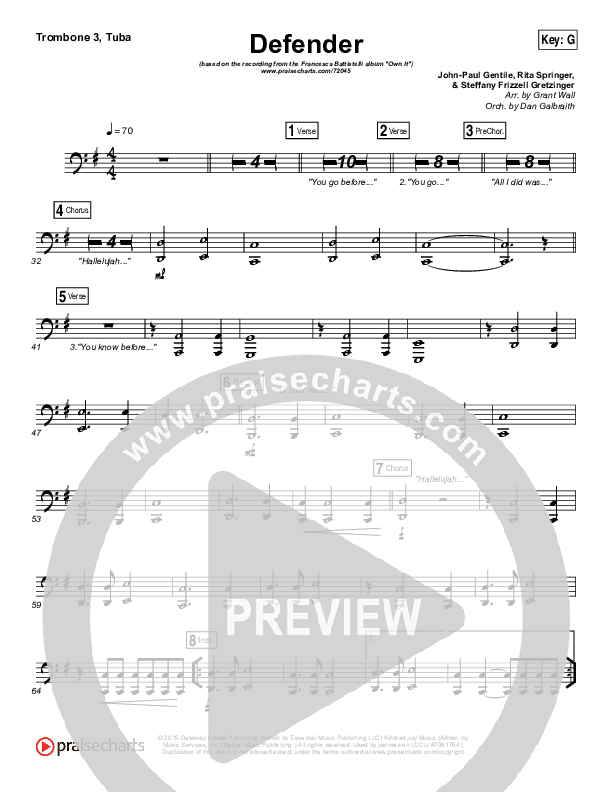 Defender Trombone/Tuba Sheet Music PDF (Francesca Battistelli