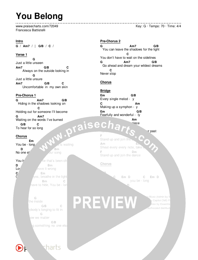 You Belong Chords & Lyrics (Francesca Battistelli)