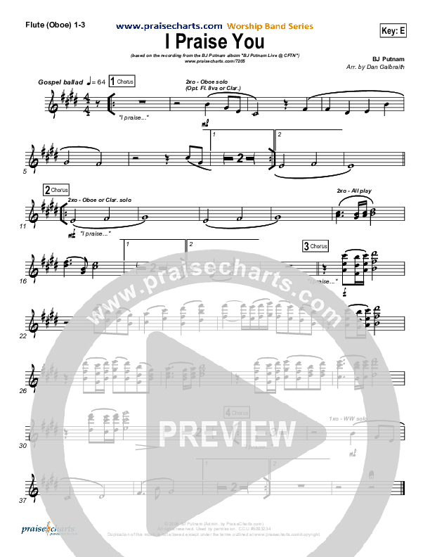 I Praise You Flute/Oboe 1/2/3 (BJ Putnam)