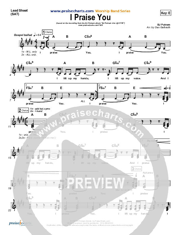 I Praise You Lead Sheet (BJ Putnam)