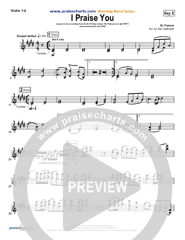 I Praise You Violin 1/2 (BJ Putnam)