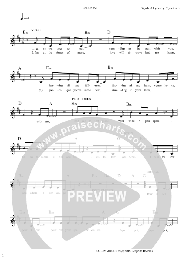 End Of Me Lead Sheet (Tom Smith)