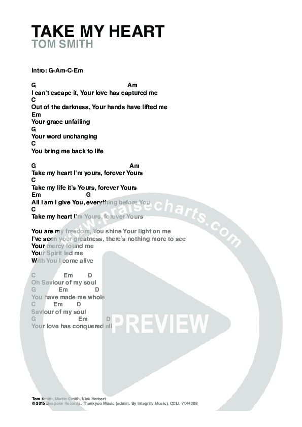 Take My Heart Chords & Lyrics (Tom Smith)