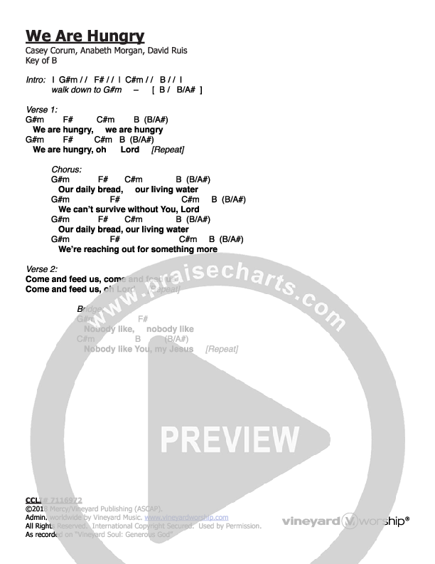 We Are Hungry Chords & Lyrics (Vineyard Music)