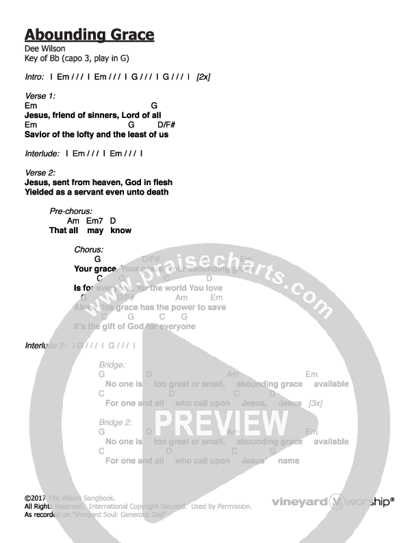 Abounding Grace Chords & Lyrics (Vineyard Music)