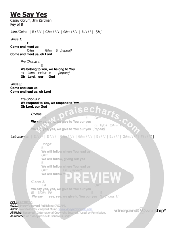 We Say Yes Chords & Lyrics (Vineyard Music)