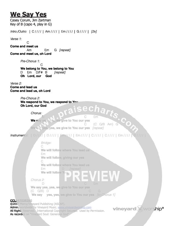 We Say Yes Chords & Lyrics (Vineyard Music)