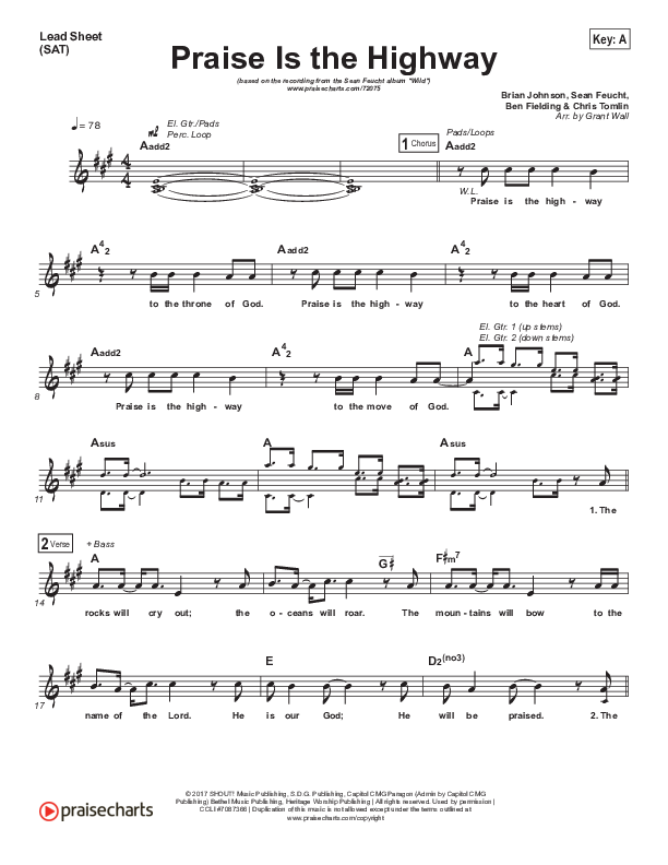 Praise Is The Highway Lead Sheet (SAT) (Sean Feucht)