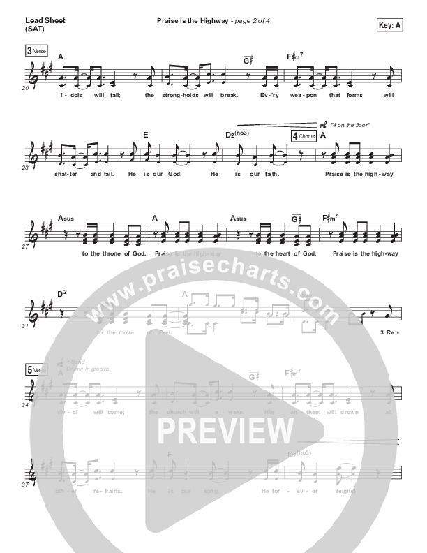 Praise Is The Highway Lead Sheet (SAT) (Sean Feucht)